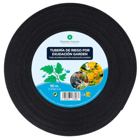 PLANETA HUERTO | Tubería de Riego por Exudación Garden 50 m | Manguera Exudante para Jardín y Huerto Urbano | Ahorro de hasta 30% de Agua | Caudal 2-4 l/m² x m | Reutilizable y Fácil de Instalar