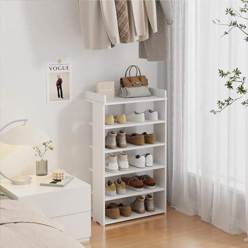 Dripex Schuhregal Schmal mit 6 Etagen, Platzsparend für Flur, Wohnzimmer und Kleiderschrank, Werkzeugloser Steckaufbau, 50 x 25 x 81 cm, Weiß