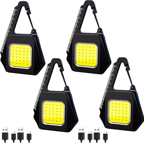 MVIOCS Confezione da 4 mini torce a LED, 800 lumen, torcia ricaricabile tramite USB, luce da lavoro, 3 modalità di illuminazione, impermeabile, piccola torcia con base magnetica e scala per campeggio,
