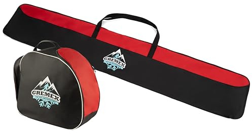 GREMEX Set Sac de Ski et Sac pour Chaussures - Sac de Ski Robuste - Set Housse de Ski - Sac imperméable pour Chaussures de Ski avec Casque - Housse de Ski pour 1 Paire de Skis - Accessoires de Ski