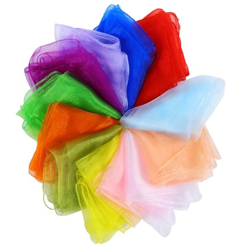 AHQiZFX 12 Stück Chiffontücher Set,Square Jongliertücher,Bunt Tanz Tücher,Gymnastiktücher,Rhythmik Spieltücher,für Tanzen Jonglierentanzen Sensorisches Kinder Party-Aktivitäten Zubehör Deko-60 X 60cm