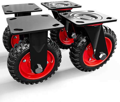 6 Inch Caster Wheels Set of 4 (2 Swivel & 2 Fixed), Heavy Duty Rubber Casters with Knobby Tread for All-Terrain Use, 1320 lb Capacity, Smooth Rolling Wheels for Workbench, Cart, Dolly, Chicken Coop