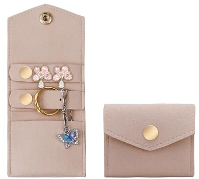 AfitLulu Travel Jewellery Organiser Roll Foldable Jewellery Storage Roll Microfiber Jewelry Case Portable Jewellery Rolls For Travelling, Jewellery Pouch for Storing Rings Earrings (Brown-Microfiber)