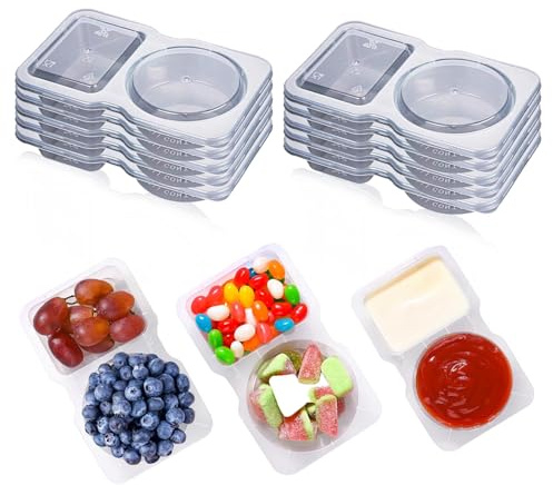 Twinsun 10Pcs Reusable Snack Pack Containers,Reusable Snack Pots with Lids, Double Compartment Snack Containers, Thickened and Portable Snack and Dip Container (10)