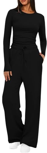 Mobeur Loungewear Sets for Women UK Two Piece Outfit Short Sleeve Crop Top and High Elastic Waist Wide Leg Trousers Co Ord Set Ladies Tracksuit Sets 2 Piece Outfits