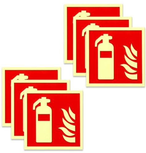 6 carteles de extintor de incendios, pegatinas de seguridad para extintor, 15 x 15 cm, PVC, autoadhesivas, de protección contra incendios, según ISO para casa, oficina, construcción y coche