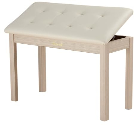 Sanpuli Doppel-Klavierbank aus Massivholz, Klavierhocker, Klavierbank mit Stauraum/Keyboardbank, hochdichtes Schaumstoffkissen für lange Nutzungsdauer. Tragkraft 136 kg (Beige)