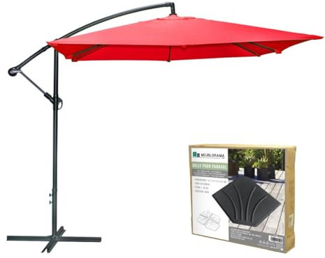 Meublorama Pack Parasol déporté Rouge + Dalle béton – Élégance, Ombre XXL et stabilité assurée