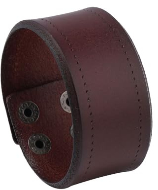 YOUFINE Leather Cuff Bracelet for Men Women Wide Cowhide Adjustable Wristband Handmade Retro Style (Brown)