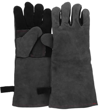SEWACC Heat Resistant Bbq Gloves for Oven Grill Fireplace Insulated Leather Mitts for Cooking Barbecue Firewood Handling Professional Duty
