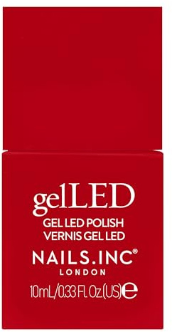 Nails.INC GelLED UV/LED Gel Nail Polish, Red Hot, Ruby Red, Long Lasting, High Shine Colour, Quick Cure Formula, Cruelty Free, Art Gel Manicure At Home, 30-60 Second Cure Time, 10 ML