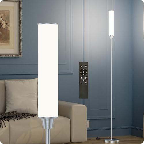 pekipe Golvlampa med fjärrkontroll, golvlampa för vardagsrum, led golvlampa justerbar ljusstyrka 10 % - 100 % och justerbar färgtemperatur 3 000k - 6 000 k, vardagsrum (nickel)