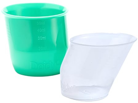 Doidy Lot de 2 mini tasses à mesurer pour lait maternisé pour nouveau-né de 0 ans - 50 ml (incolore + turquoise)