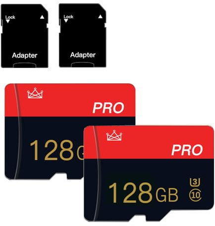Carte Mémoire 128GB, Class 10 Micro Memory Carte avec Adaptateur SD, Haute Vitesse pour Smartphone, Drone, Tablette, Nintendo Switch, Appareil Photo (2PC-128Go)