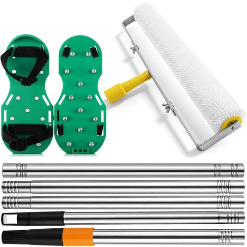 Leumoi 20 Inch Screed Spiked Roller Self Leveling Concrete Epoxy Roller with 5 Feet Extension Pole Spike Shoes for Epoxy Flooring Cement Tool Floor Self Leveling Concrete