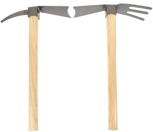 DIYEAH Lot de 2 Houes Portatives en Acier Manganèse Manche en Bois Petite Houe de Jardinage Robuste pour Creuser et Désherber Outil Multifonction pour Plantation et Entretien Extérieur