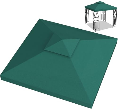 Pavillon Ersatzdach 3x3M Wasserdicht, UV-beständig, Doppellagig mit Belüftung, 12 Fest Integrierten Klettbändern, Hochdichtes Polyesterdach für Gartenpavillon, Grillpavillon oder Partyzelt (Grün)