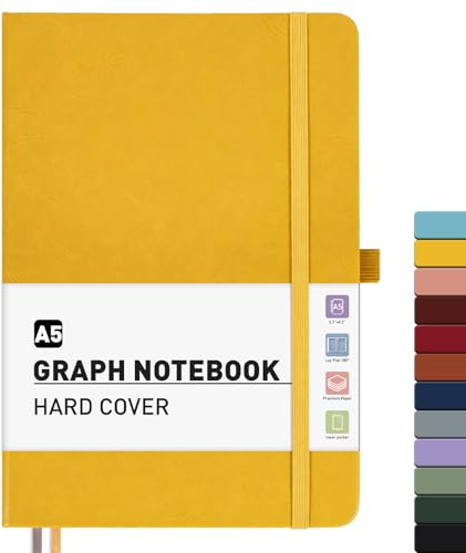 Notizbuch A5 Kariert - Notebook Journal buch With 192 Blatt Haftnotizen | Leder Hardcover Notebook,100GSM,180°flach,Karopapier (5 mm),14,5 x 21cm