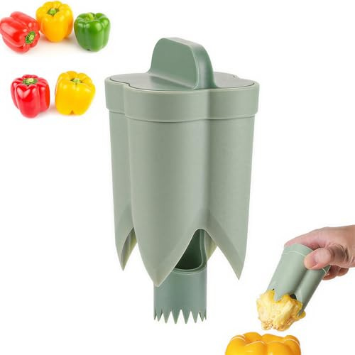 Paprikaentkerner 2 in 1, Pfeffer Entkerner, Paprikakernentferner, Paprika Entkerner Set, Multifunktions Paprikaentkerner, für Tomaten, Pfeffer, Gurken, Professionelles Werkzeug für und Gemüse(Grün)