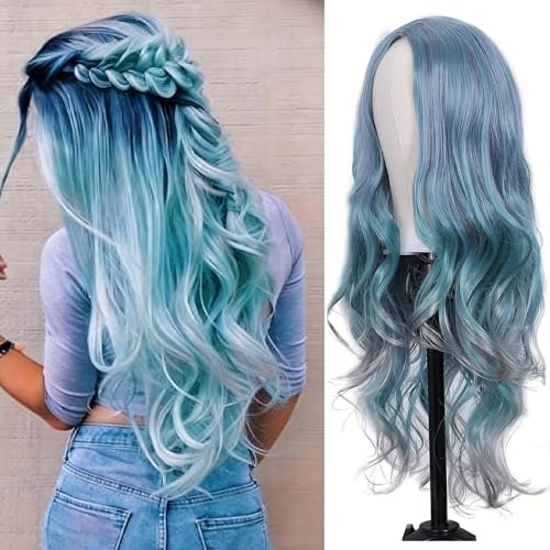 HTTDSLF 28inch/70cm Largo Pelucas Onduladas, Pelucas Largas en Ombre para Mujer, Long Wavy Wig, Sintético Natural, para Uso Diario Fiestas y Cosplay, Halloween