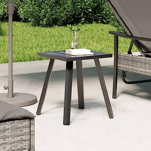 RMIHSJG Tavolo da giardino antracite, 34 x 34 x 38 cm, design a doghe in acciaio, verniciato a polvere, per terrazzo e giardino, robusto tavolino con struttura stabile e pratico tavolo,