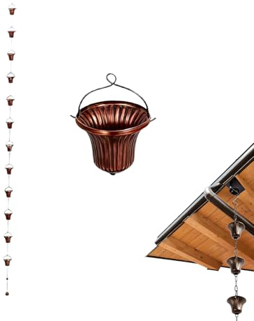 Genérico Cadena Recogedora de Lluvia - 380 cm Accesorios Metálicos Modernos | Cadena para Lluvia con 12 Copas - para Jardín Trasero, Patio Interior, Casa de Campo, Terraza, Deck, Balcón,