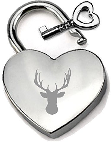 Silver-Tone Heart Padlock Personalised Stag Head Groom Engraved