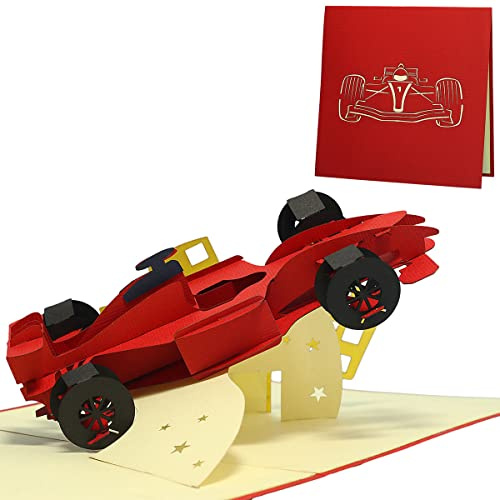LINPOPUP® Pop-Up Karte Rennwagen - 3D Geburtstagskarte mit Auto für Mann, Freund, Kinder, Geldverpackung Geldgeschenk Gutschein zum Führerschein, Glückwunschkarte zum 18. Geburtstag, Sportwagen, N313