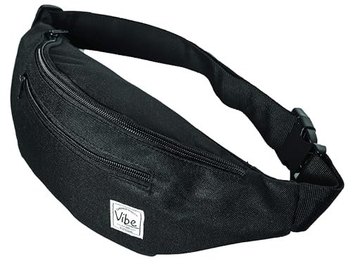 Vibe Bauchtasche Gürteltasche für Damen, Herren & Kinder (schwarz) - Fanny Pack Tasche, Hüfttasche, Handytasche für Festival, Party, Rave, Sport, Outdoor, Fitness, Fahrrad, Joggen