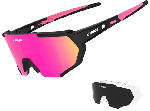 X-TIGER Radbrille Polarized Sonnenbrille Tr90 Superlight Frame mit 3 oder 5 Wechselgläsern UV400-Schutz für Herren und Damen,zum Radfahren Skifahren Autofahren Fischen Laufen Wandern Sport (Jpc05-3)