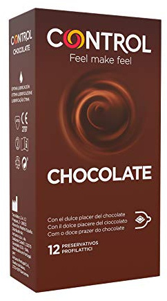 Control Preservativos Chocolate. Caja de 12 Condones Dulce Placer de Chocolate, Lubricados. Disfruta de unos Preservativos con Ajuste Perfecto para una Relación Segura.