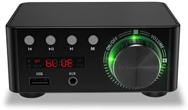 Fafeicy Bluetooth 5.0 Amplificatore Stereo, 2 Canali HIFI Classe D Amp Amplificatore 50w*2 Digitale Stereo Potente Scheda di Memoria Lettore per Amplificatore(Nero)