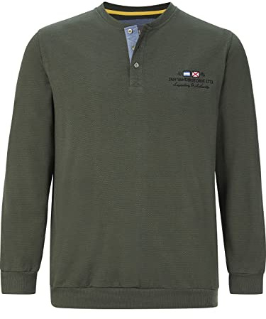 Jan Vanderstorm herrsweatshirt av 100 % bomull | tunt tyg med våffelstruktur | Serafino-skjorta utan krage, oliv, 4XL