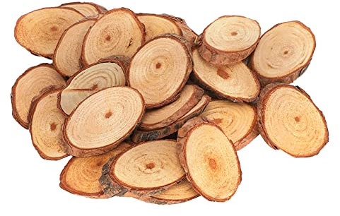 Unvollendete Naturkiefernholz Scheiben - 25 Stück Ovale Holzscheiben mit Rinde für Hängeschmuck