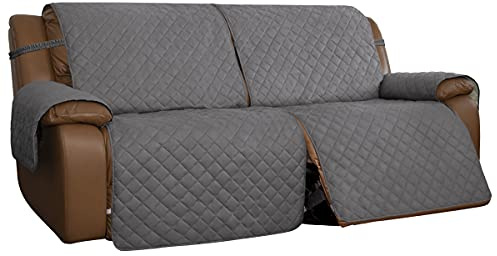 Easy-Going Oversized Loveseat Recliner Cover, Reversible Couch Cover for Double Recliner, Split Sofa Cover for Each Seat with Elastic Straps for Dogs, Pets(Oversized 2 Seater, Gray/Light Gray)