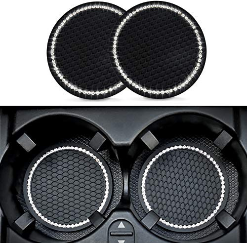 tao Pipe Auto Getränkehalter Untersetzer, 2pcs 7 cm Universal Kristall Glitzer Hohe Temperaturbeständigkeit rutschfest Kaffee Tee Silikon Pad für Getränke Tasse Autozubehör für Frauen Schwarz/Glitz