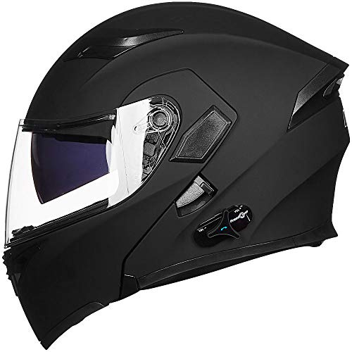 ILM Bluetooth Motorcycle Helmet Modular Flip up Full Face Dual Visor Mp3 Intercom FM Radio DOT Model 902BT PRO(Matte Black,Medium)