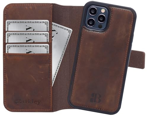 Burkley 2in1 Leder Handytasche für iPhone 13 Pro Handyhülle mit herausnehmbarem Back Cover, 360° Schutz