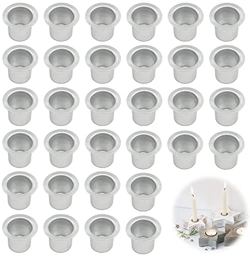 THGHHH Mini Kerzenhalter 40 Stk Deko Kerzeneinsatz Metall Kerzeneinsätze Silber Stabkerzen Creative Aus Für Tafelkerzen Baumkerzen Pyramidenkerzen Teelichter 18mm