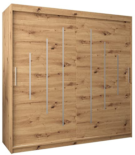 MEBLE KRYSPOL - Kleiderschrank, Schlafzimmerschrank - Schrank Zwei Türen - 4 Fächer rechts, Links, 2 Stangen, Fach - Garderobenschrank York, Körperfarbe Artisan, Frontfarbe Artisan - 200x62x200cm