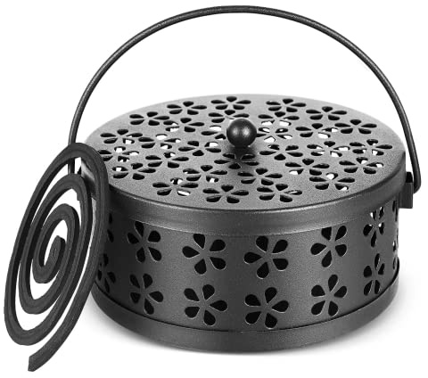 Moskito-Spulenhalter, JunD Räucherstäbchenhalter, Insektenspiralhalter, klassischer Retro Rundhalter für Schlafzimmer, Küche und Büro, Tragbarer und Beweglicher Mückenspirale Behälter (Schwarz)