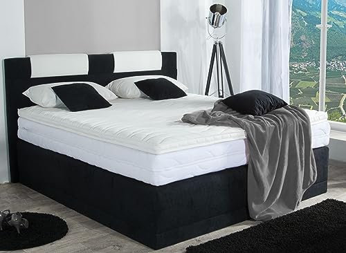 AUKONA Boxspringbett Piano 180x200, Schwarz H3, 7 Zonen Taschenfederkern-Matratze, H2 H3 H4, Komfortschaum-Topper, Lieferung und Aufbau kostenlos