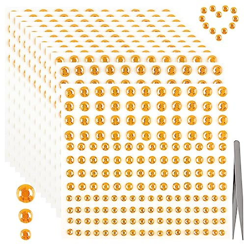 Glitzersteine Selbstklebend, 1900 Stück Strasssteine Selbstklebend, 3/4/5mm Runde Schmucksteine zum Aufkleben mit Pinzette für Kinder Handwerke,Fotorahmen,Grußkarten, Gold
