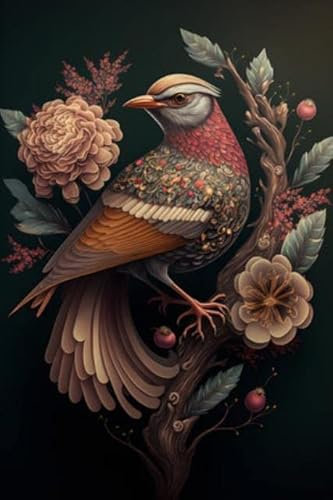 adrium Holz-Bild 30 x 50 cm: 3D-Illustration Zeichnung eines Vogels mit Ornamenten und Blumen. Komplizierte Details. Generative KI. (196268113)