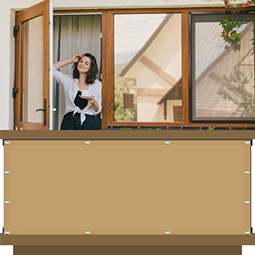 Balkon Sichtschutz Seitenmarkise 135 x 200 cm mit Ösen Nylon Kabelbinder und Kordel Schattenspender PB2 PES 100% Polyester für Balkon Garten Balkongeländer, Creme Farben