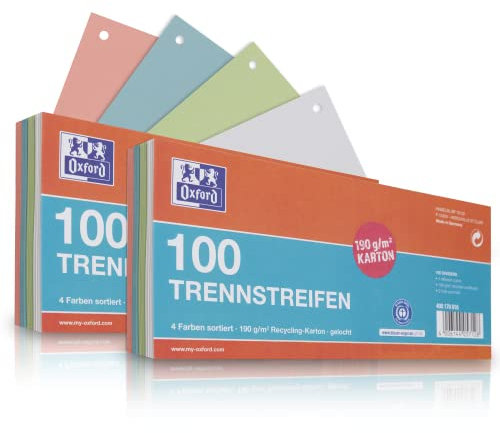 Oxford Trennstreifen, aus Karton, gelocht, 190 g/m², 4 Farben, 200 Stück