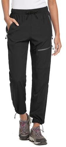 BALEAF Women's Petite Hiking Pants Lightweight Quick Dry Water Resistant Cargo Pants 27'' Inseam for All Seasons Black Size M