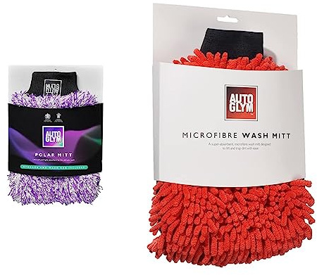 Autoglym Polar Car Wash Mitt with storage and washbag included, premium fine microfibre strands, scratch free results & Microfibre Noodle Wash Mitt