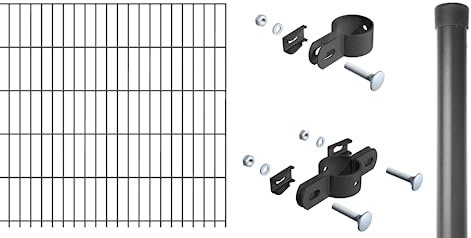 Alberts 679903 Einstab-Gittermatten-Set | Garden Typ 8/6/4 | verschiedene Längen und Höhen | anthrazit | 2000 x 1000 mm | Zaunlänge: 14 m