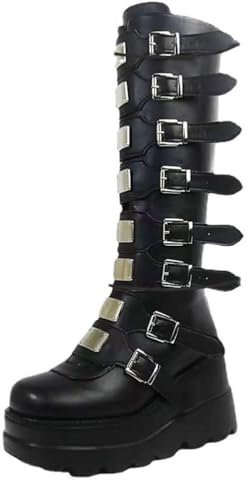 ticticlily Scarpe col Tacco Donna Plateau Zeppa Stivali Cerniera Lacci Wedge Boots High Heels F Nero 35 EU